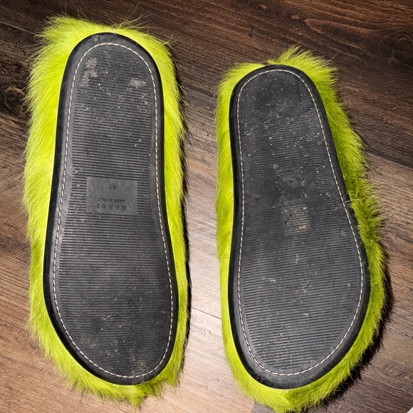 Marni Neon Lime Faux Fur Slip-On Slippers - Picture 3 of 3